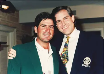  ??  ?? Fred Couples [left] and Nantz as the careers of these college teammates converged, live on air, at the 1992 Masters