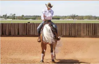  ??  ?? Continue to use your new neck rein until your horse relaxes into the bridle. It’s important that your horse stays soft whenever you go to your hand so it doesn’t scare him in the show pen.