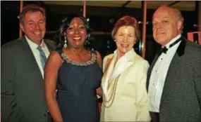  ??  ?? Patrick Plunkett and Miss Montco 2017 Shonda Goodwin, meet up with Kimmel Center President and CEO Anne Ewers and her spouse, Fred Hagen.