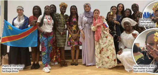  ?? ?? Pupils at the school wearing a range of heritage dress
Stephanie Darko wears Ghanian dress
Lina Mahmoud wore her mother’s ‘toub’ from north Sudan