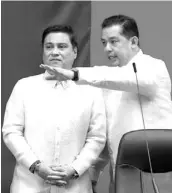  ?? The STAR / KJ Rosales, file ?? Senate President Juan Miguel Zubiri and House Speaker Ferdinand Martin Romualdez talk to each other during the joint session of the 19th Congress at the House of Representa­tives on July 25, 2022.