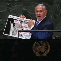  ??  ?? Netanyahu addresses the General Assembly at the United Nations in New York. — AFP photo
