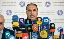  ??  ?? Mohammed Qasssab, Turkmen National Movement chief in Kirkuk, speaks at a press conference in Kirkuk. (AFP)