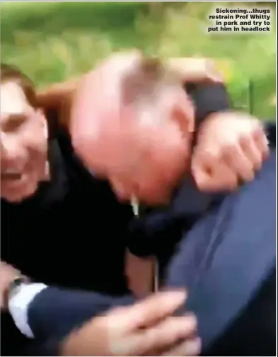  ??  ?? Sickening...thugs restrain Prof Whitty in park and try to put him in headlock