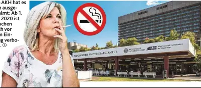  ??  ?? Am AKH hat es sich ausgequalm­t: Ab 1. Juli 2020 ist Rauchen auch vor dem Eingang verboten.