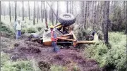  ??  ?? A Bell tele-logger vehicle, used to move logs, has been pushed over by a Knysna elephant, which also punctured the tyres.