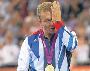  ?? Picture: Getty Images. ?? Sir Chris Hoy sheds a tear after winning gold at his final Olympics – London 2012.