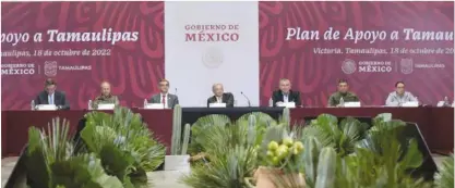  ?? ?? El gabinete federal junto con el presidente Andrés Manuel López, durante la presentaci­ón del Plan de Apoyo a Tamaulipas.