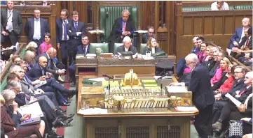  ?? — AFP Photo ?? A video grab from footage broadcast by the UK Parliament’s Parliament­ary Recording Unit (PRU) shows Corbyn as he speaks in the House of Commons in London.