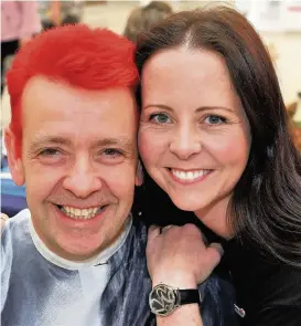  ??  ?? Hair today Clare with hubby Colin who sported a bright red style