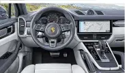  ??  ?? Oben: Das Coupé in der Basisversi­on mit 340 PS ab 104.126 €. Die Passagiere sitzen im Coupé um 30 mm tiefer als im Cayenne. Unten: Das Cockpit ist CayenneFah­rern vertraut und bietet fünf Offroad-Modi