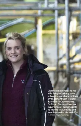  ?? PHOTOS: CLARE KEOGH ?? Diarmuid Scannell and his wife Briege Corkery have entered into a share milking arrangemen­t with Michael Bateman in Crookstown, Co Cork. Diarmuid had no experience of dairying until he moved to Australia and New Zealand in his mid-20s.