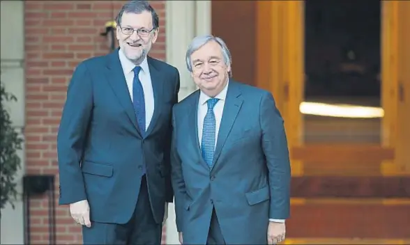  ?? DANI DUCH ?? El presidente del Gobierno se reunió por la mañana con António Guterres, ex primer ministro portugués y actual secretario general de la ONU