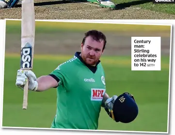  ??  ?? Century man: Stirling celebrates on his way to 142 GETTY