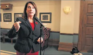  ?? JAMES MCLEOD/THE TELEGRAM ?? Natural Resources Minister Siobhan Coady speaks to reporters Tuesday outside the House of Assembly.