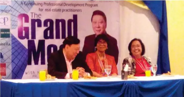  ??  ?? FROM L to R: PRC Profession­al Regulatory Board of Real Estate Service (PRBRES) Hon. Chairman Eduardo G. Ong, Director of Housing and Land Use Regulatory Board (HLURB) Charito Raagas and Adviser of Cagayan de Oro Real Estate Board (COREb) Gigi Roa.