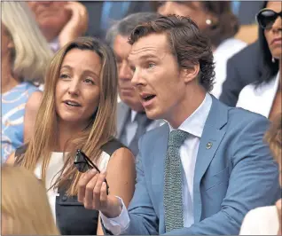  ??  ?? FAME GAME: Benedict Cumberbatc­h and Anna Eberstein in the Royal Box for the men’s singles final. Picture: PA