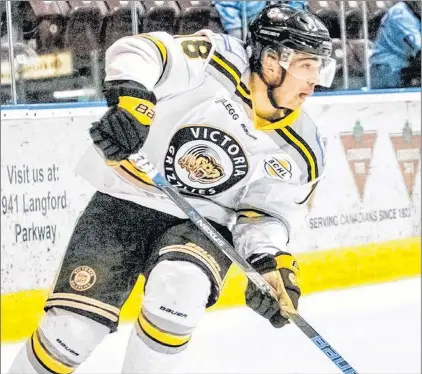  ?? VICTORIA GRIZZLIES PHOTO ?? By all accounts, Alex Newhook, shown playing for the British Columbia Hockey League’s Victoria Grizzlies last season, performed well at the recent selection camp for Canada’s under-18 team, but it wasn’t enough to earn him a spot on the roster.
