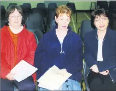  ??  ?? L-r: Judy Power and Mary McEniry from Kildorrery with Margaret Ahern, Graigue at the open evening in Mitchelsto­wn CBS in March 2000.