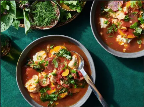  ?? PHOTOS BY KELLY MARSHALL FOR THE NEW YORK TIMES ?? In this light soup, tofu (soft or silken) absorbs the essence of the fragrant broth and melts in your mouth with every spoonful.