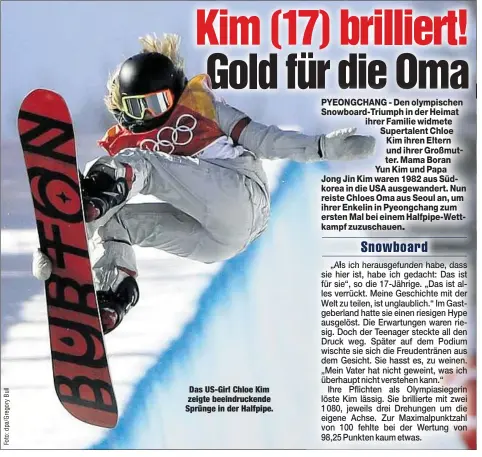  ??  ?? Das US-Girl Chloe Kim zeigte beeindruck­ende Sprünge in der Halfpipe.