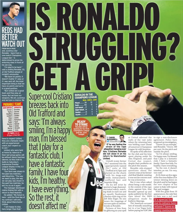  ??  ?? READY TO STRIKE Ronaldo will be looking for his first Champions League goal for Juve tonight