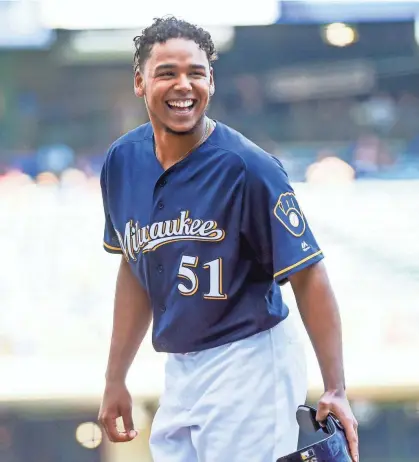  ?? BENNY SIEU-USA TODAY SPORTS ?? Brewers starter Freddy Peralta allowes only three hits – all singles – over seven innings.