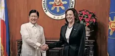  ?? | EPA ?? PHILIPPINE­S President Ferdinand Marcos with US Vice-President Kamala Harris at the presidenti­al palace in Manila, yesterday.