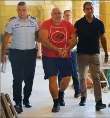  ?? ?? Andreas Soutzis being led away outside court on Wednesday