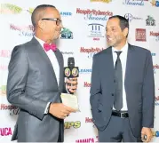  ??  ?? TVJ’s Neville Bell (left) interviews Chukka Caribbean Adventures’ Marc Melville on the red carpet at the 2017 Hospitalit­y Jamaica Awards.
