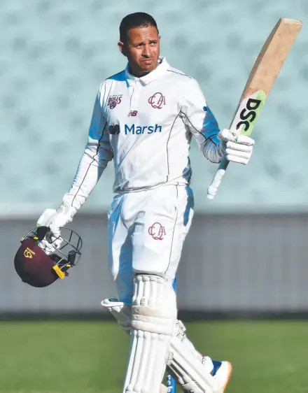  ?? ?? Usman Khawaja has put himself in contention for a Test recall by scoring 174 for Queensland against South Australia.