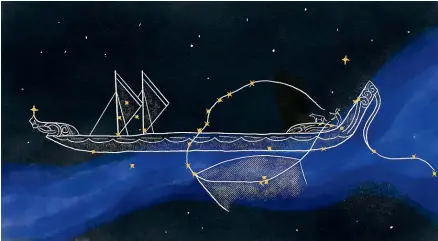  ?? KATHRYN GEORGE/STUFF ?? Puaka rises in the north-east, above Tautoru (the stern of the waka). Te Kotota¯ forms the v-sail of the waka, and the Matariki cluster the bow.