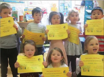  ??  ?? The Playmates Senior Class with their Road Safety Certificat­es. Nikita Borenkov, Junqi Huang, Maia Tang, Elise Webb, Nam Ninh. Danielle Brady, Caoimhe Walshe and Amanda Zale.