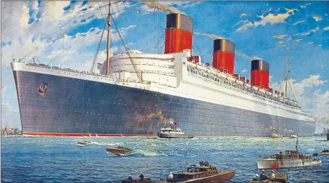  ??  ?? RMS Queen Mary looks majestic after her launch in 1934 in this painting by artist William Mcdowell