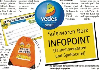  ??  ?? Bei Spielwaren Bork am Infopoint werden die Teilnehmer­karten für die Stempeljag­d ausgegeben. Grafik: Spielwaren Bork