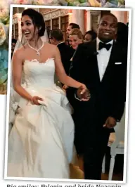  ??  ?? Big smiles: Folarin and bride Nazanin