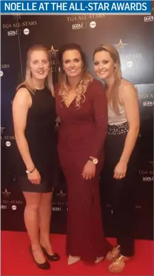  ??  ?? Sligo and St Nathy’s goalkeeper Noelle Gormley was nominated for the 3rd year in a row for the Ladies All-Star team of the year. Also supporting her at the banquet were Karen Maloney and Stephanie O’Reilly.