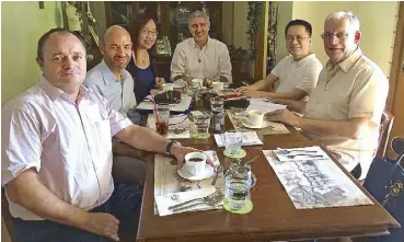  ??  ?? The Bayard Presse team: Jean Marie Montiel, Christophe Mauratille, Tessa Mangahas, Fr. Andre Antoni, Fr. Genaro Diwa of the Papal Visit Liturgical Commission and Fr. Bernard Holzer