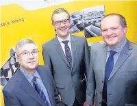  ??  ?? ●● John Baron, chairman, Tim Potter, from HURST, and Gareth Fry, who has bought the majority stake in Statiflo Internatio­nal