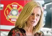  ?? Herald photo by Ian Martens ?? Alberta NDP leader Rachel Notley speaks during a press conference Thursday at the Lethbridge fire headquarte­rs calling on Health Minister Tyler Shandro to overturn a decision on centralizi­ng EMS dispatch. @IMartensHe­rald