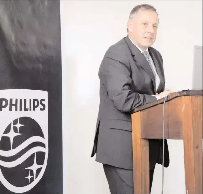  ??  ?? JJ van Dongen, chief executive of Philips SA, addresses the finalists and media at the event held at Maboneng.