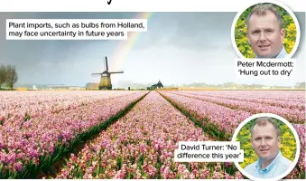  ??  ?? Plant imports, such as bulbs from Holland, may face uncertaint­y in future years
Peter Mcdermott: ‘Hung out to dry’
David Turner: ‘No difference this year’