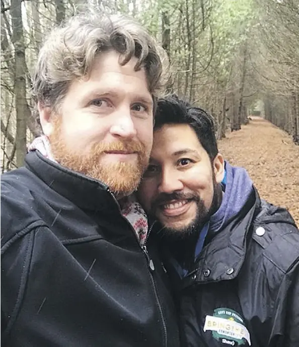  ??  ?? Alberta Tourism and Culture Minister Ricardo Miranda, right, and his fiance Christophe­r Brown will be married by Premier Rachel Notley.