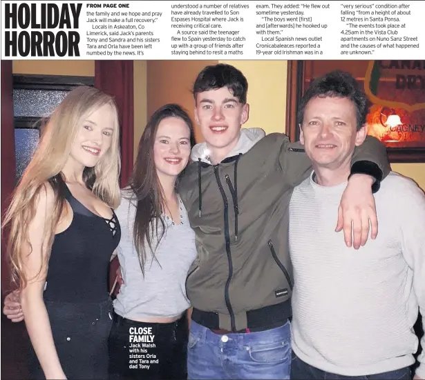  ??  ?? CLOSE FAMILY Jack Walsh with his sisters Orla and Tara and dad Tony