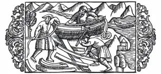  ??  ?? Swede Olaus Magnus’s 1555 depiction of boats being built using tree roots, sinews, an axe and – no doubt – a hammer