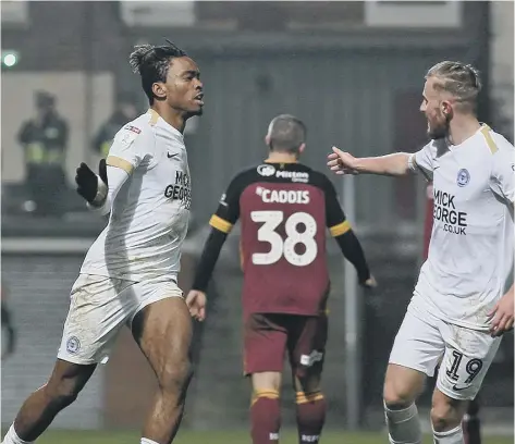  ??  ?? Ivan Toney (left) celebrates his hat-trick goal at Bradford City with George Cooper.