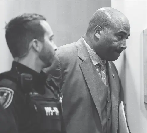  ?? SEAN KILPATRICK / THE CANADIAN PRESS ?? Sen. Don Meredith leaves the Senate’s ethics committee Tuesday. It is calling for him to be expelled over having sex with a teenage girl.