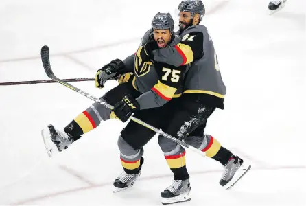  ?? ROSS D. FRANKLIN / THE ASSOCIATED PRESS ?? He hasn’t made his reputation as a scorer, but Ryan Reaves, left, scored a huge goal for the Vegas Golden Knights on Monday night.