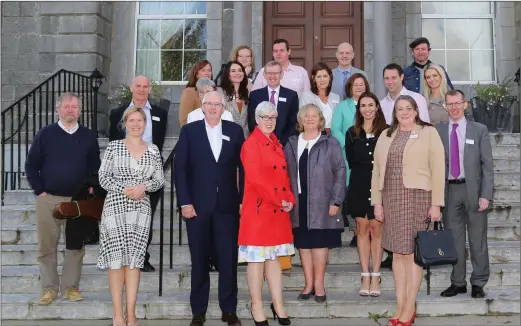  ?? Photos: Sheila Fitzgerald ?? Judges Declan Murray, Katriona Murphy and Carmel Fox, Newmarket Enterprise Network members, Bank of Ireland representa­tives, and IRD Duhallow Staff pictured at the Bank of Ireland National Enterprise Town Awards Judging Event at the James O’Keeffe Institute, Newmarket.