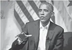  ?? SCOTT OLSON, GETTY IMAGES ?? Former president Barack Obama visits youth leaders at the University of Chicago on Monday to help promote civic engagement, his first formal public appearance since leaving office.